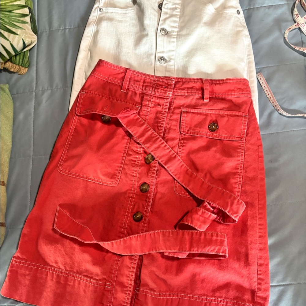 J. Crew Factory Red Midi Skirt AND Express White Pencil Skirt